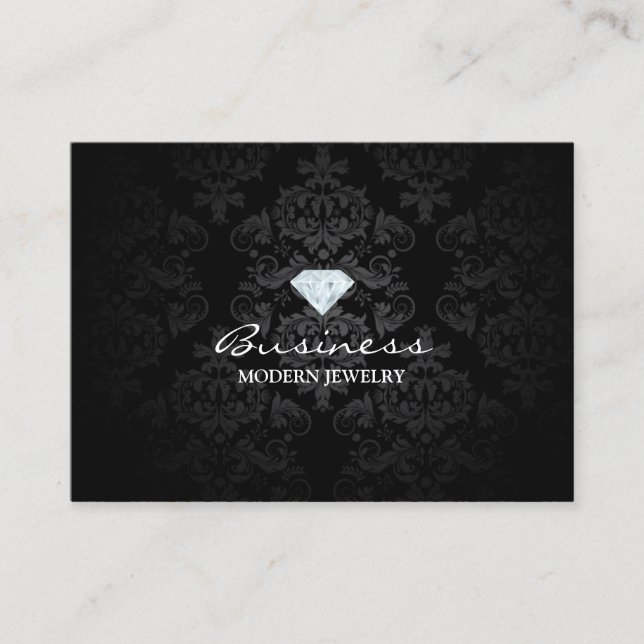 Modern Jewellery Classic Black Damask Business Card (Front)