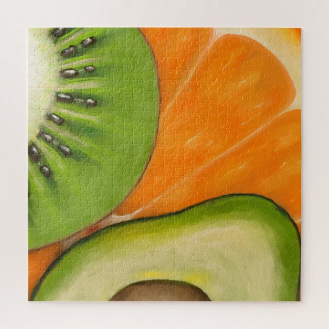 Modern jigsaw puzzle full of fruits (Vertical)