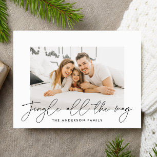 Modern Jingle All The Way Black Script Photo Holiday Postcard