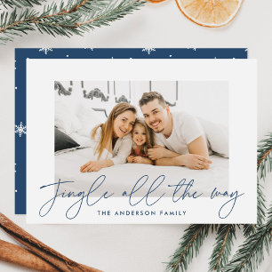 Modern Jingle All The Way Blue Script Photo Holiday Card