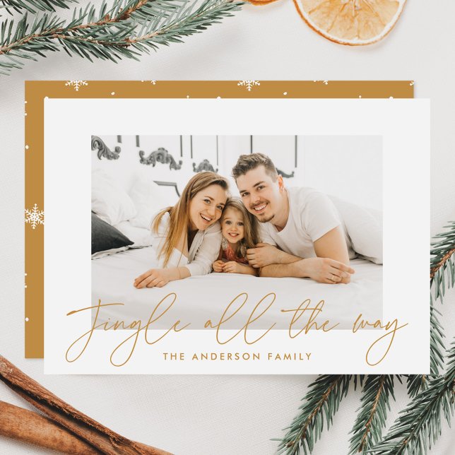 Modern Jingle All The Way Gold Script Photo Holiday Card (Creator Uploaded)