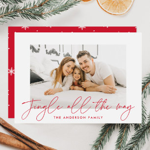 Modern Jingle All The Way Red Script Photo Holiday Card