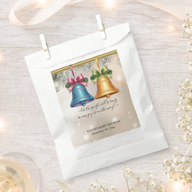 Modern Jingle Bells Christmas Ornament Baby Shower Favour Bag (Clipped)