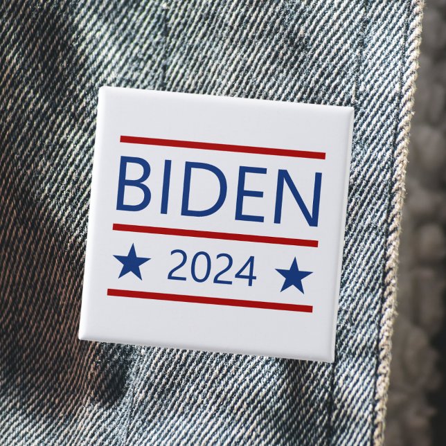 Modern Joe Biden 2024 with Patriotic Red Lines 15 Cm Square Badge (Creator Uploaded)