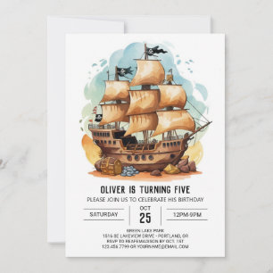  Modern Jolly Roger Online Pirate Birthday Invitation