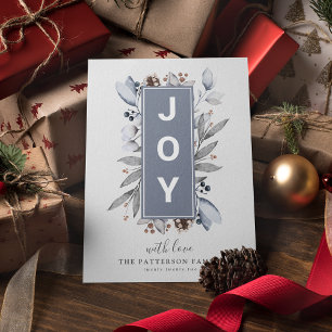 Modern 'JOY' Botanical Winter Foliage Holiday Card