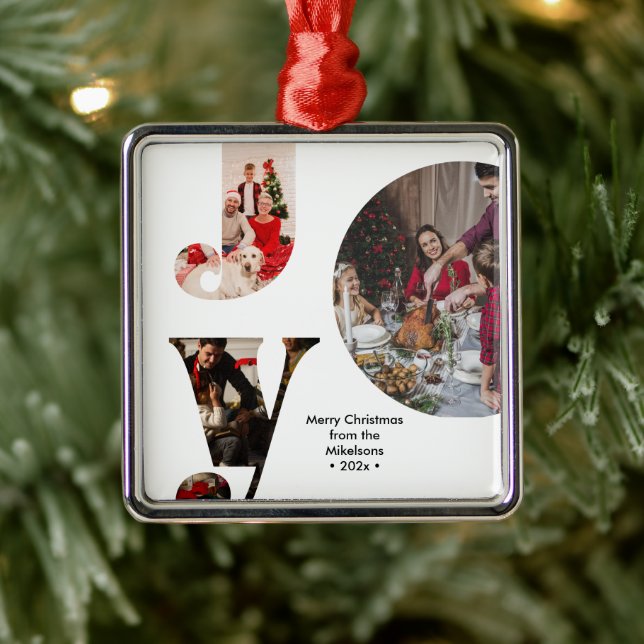 Modern Joy Family Photo Collage Metal Ornament (Tree)
