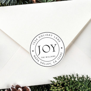 Modern Joy Holiday Return Address Classic Round Sticker