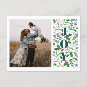 Modern JOY Holly Berries Photo  Holiday Postcard