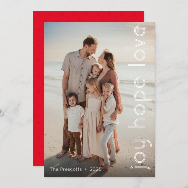 Modern Joy Hope Love Photo Christmas Holiday Card (Front/Back)