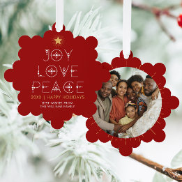 Modern Joy Love Peace Christmas Holiday Photo Tree Decoration Card