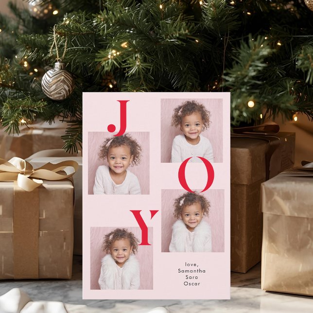 Modern JOY Photo Christmas Card | Red & Pink  (Creator Uploaded)