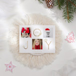 Modern Joy Photo Collage Holiday Postcard<br><div class="desc">Our " modern joy" holiday collection features modern slim script "joy" with stencil holiday foliage in wonderful classical colors white, deep red and gold coupled with sans serif font for all other information. Minimalism in layout and lettering with lovely classical colors has best from both worlds. Give aspecial touch to...</div>