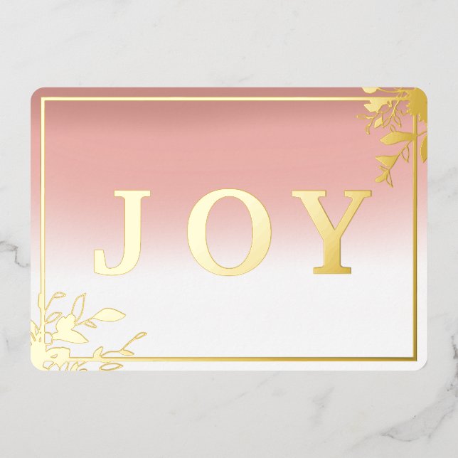 Modern Joy Pink and Gold Watercolor  Foil Holiday Card (Front)