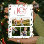 Modern Joy Red Berry Botanical 3 Photo Christmas Holiday Card<br><div class="desc">Make Christmas greetings extra special this year with our Modern Joy Red Berry Botanical 3 Photo Christmas card! This modern and chic holiday card has all the sophistication of a formal holiday card, while also maintaining the light and joyful spirit of the season. The cover features a beautiful deep red...</div>
