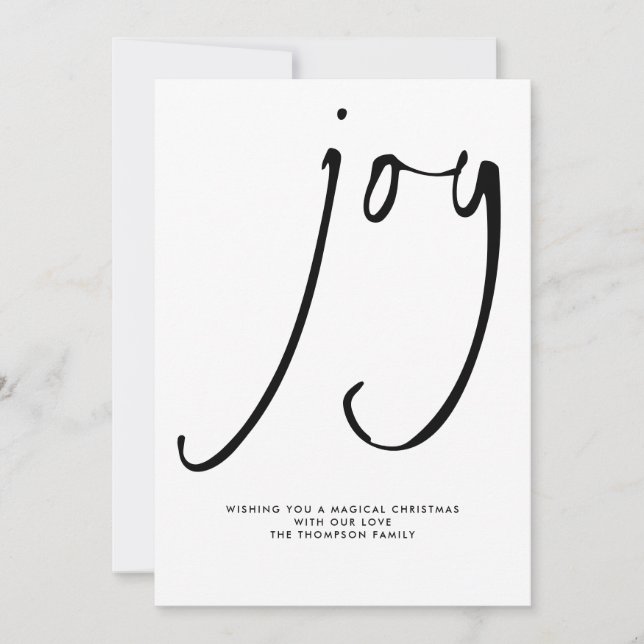 Modern Joy Script Black White Christmas  Holiday Card (Front)