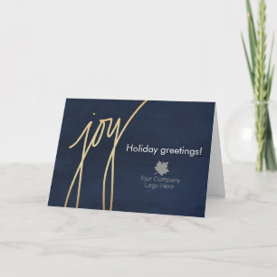 Modern Joy Script Holiday Corporate Logo Imprinted Card
