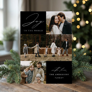 Modern Joy to the World Black 4 Photo Holiday Card