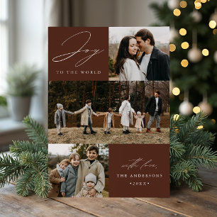 Modern Joy to the World Brown 4 Photo Holiday Card