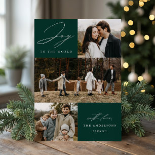 Modern Joy to the World Green 4 Photo Holiday Card