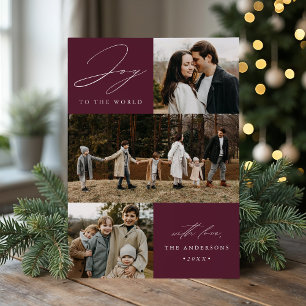 Modern Joy to the World Plum Purple 4 Photo Holiday Card
