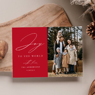 Modern Joy to the World Red Photo Holiday Card