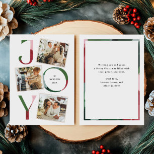 Modern Joy Typography Christmas 3-Photo Snapshots Holiday Card