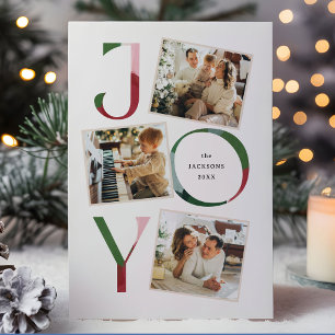 Modern Joy Typography Christmas 3-Photo Snapshots Holiday Card