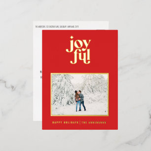 modern joyful 1 photo  foil holiday postcard
