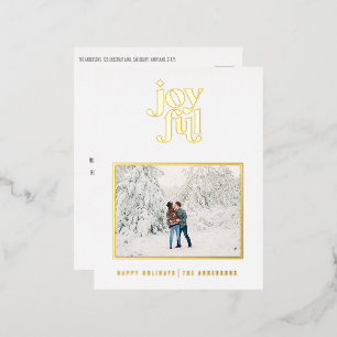 modern joyful 1 photo  foil holiday postcard