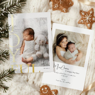 Modern Joyful 2 Photos Christmas Foil Holiday Card