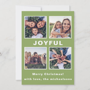 Modern Joyful Christmas Green Photo Collage Holiday Card