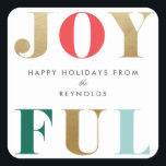 Modern Joyful Christmas Holiday Gift Square Sticker<br><div class="desc">A modern holiday sticker featuring elegant,  alternating gold lettering.</div>