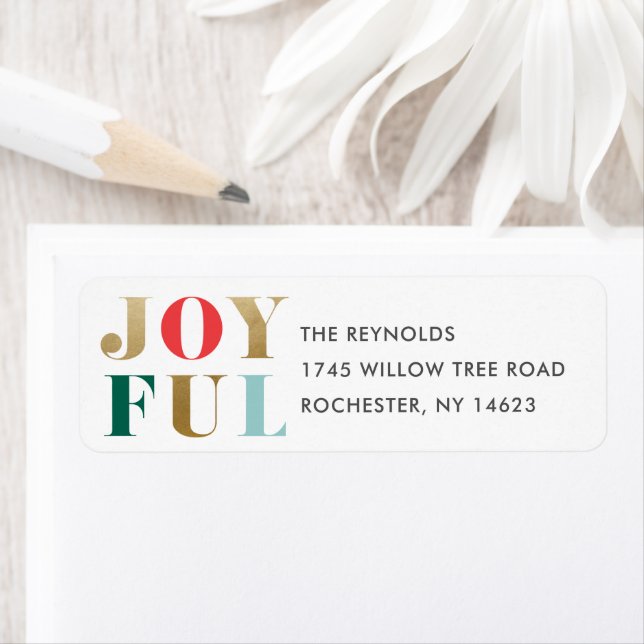 Modern Joyful Christmas Holiday Return Address Label (Insitu)