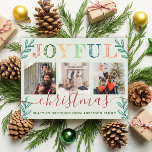 Modern Joyful Christmas seasons Greetings Photo Holiday Postcard