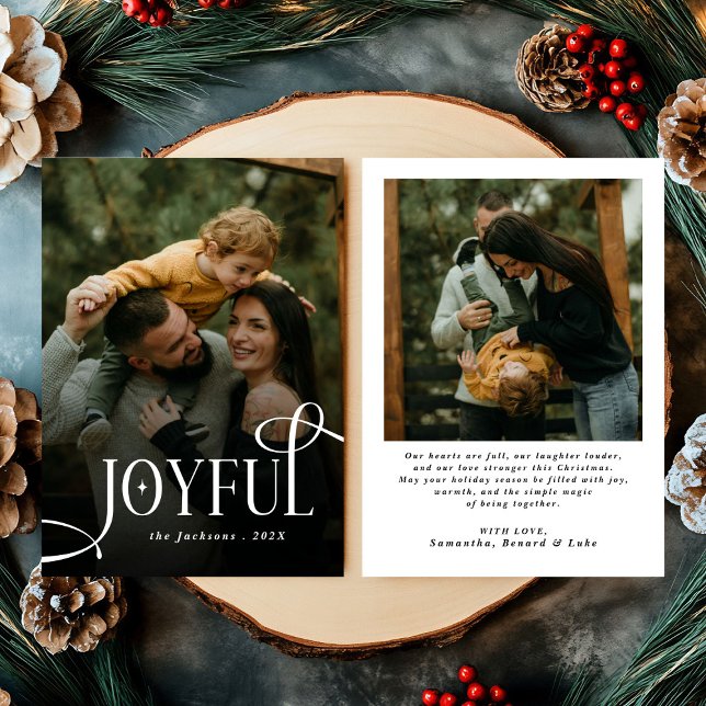 Modern Joyful Family 2 Photo Christmas  Holiday Card (Creator Uploaded)