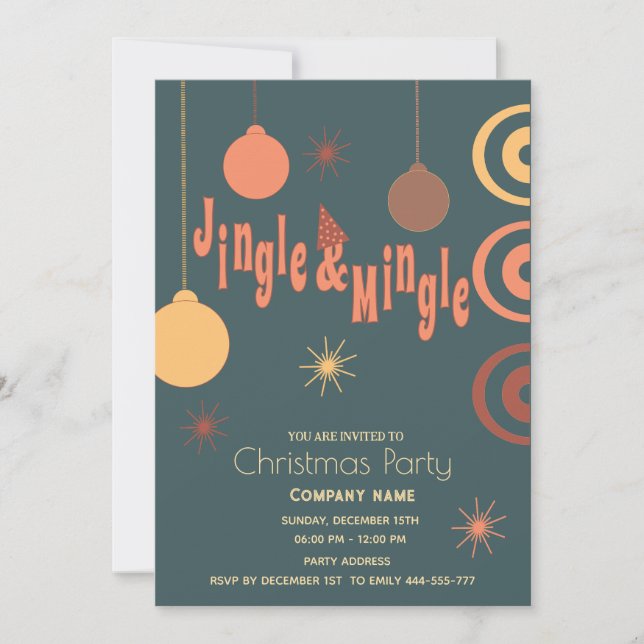Modern joyful fun jingle and mingle holiday party  invitation (Front)