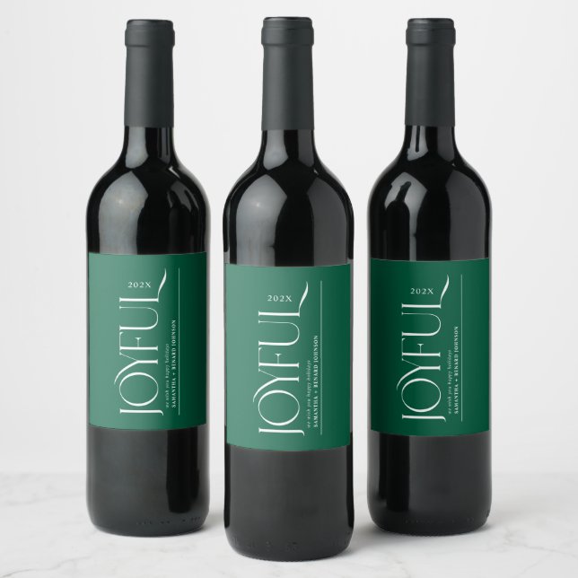 Modern Joyful Happy Holidays Merry Christmas Wine Label (Bottles)