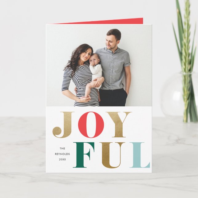 Modern joyful holiday photo greeting card (Front)