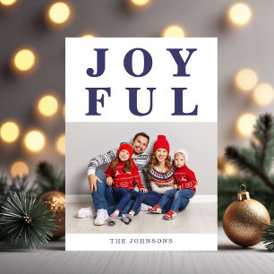 Modern Joyful Navy Blue Photo Christmas Holiday Card