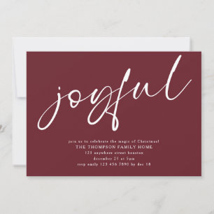 Modern Joyful Script Christmas Party Burgundy Invitation