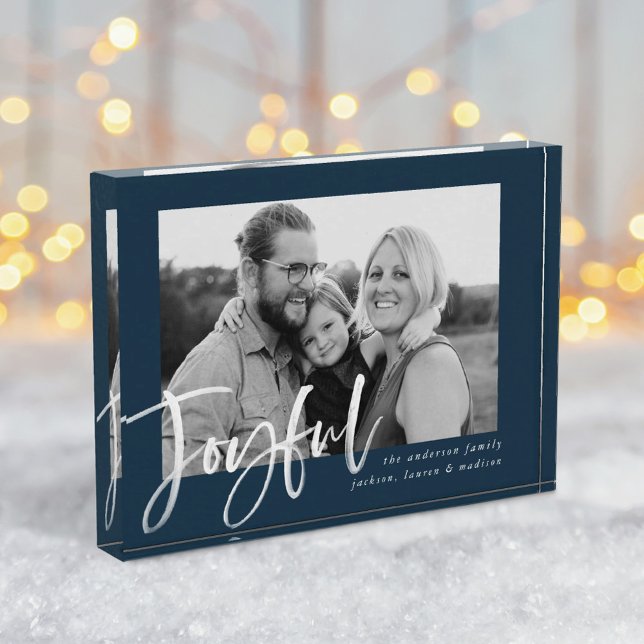Modern Joyful Script Navy Holiday Photo Block (Creator Uploaded)