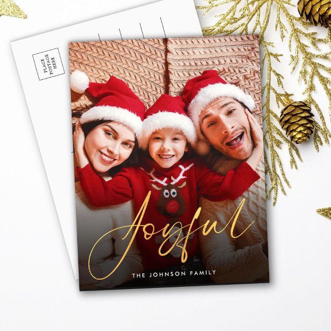 Modern Joyful Script Photo Holiday Postcard (Creator Uploaded)