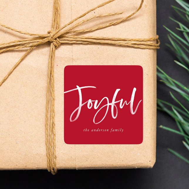 Modern Joyful Script Red Holiday Square Sticker (Creator Uploaded)