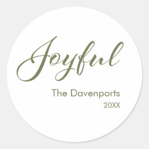 Modern Joyful Script Sage Green Family Holiday Classic Round Sticker