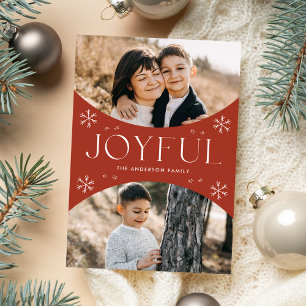 Modern Joyful Snowflake Rust Oval Arch 2 Photo Holiday Card
