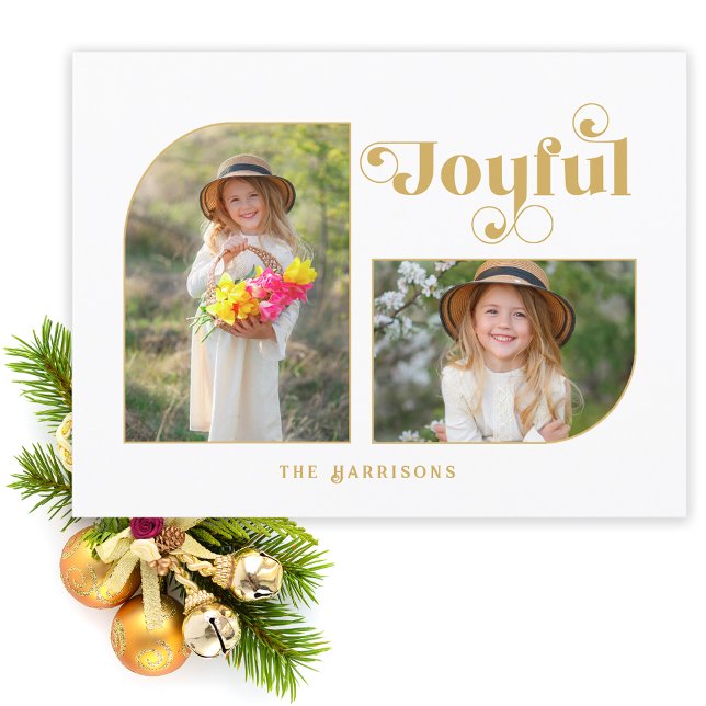 Modern Joyful Typography Half Arch 2-Photo Holiday Card (Creator Uploaded)