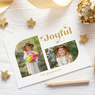 Modern Joyful Typography Half Arch 2-Photo Holiday Postcard