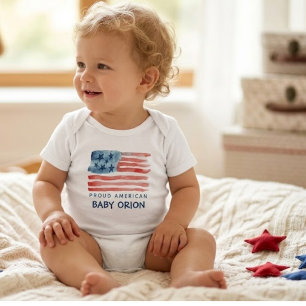 Modern July 4th Watercolor Flag Proud American Baby Bodysuit