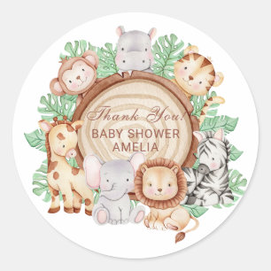 Modern Jungle Animals Greenery Safari Boy BSticker Classic Round Sticker